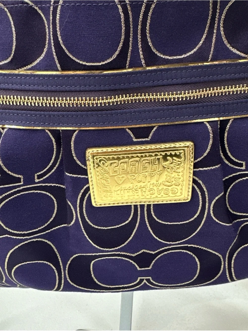 Coach Poppy Signature Sateen Glam Tote Purse Gold And Purple Y2K